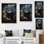 Chat rétro bleu sur fond de fleurs sur toile-2113464891-2113464889