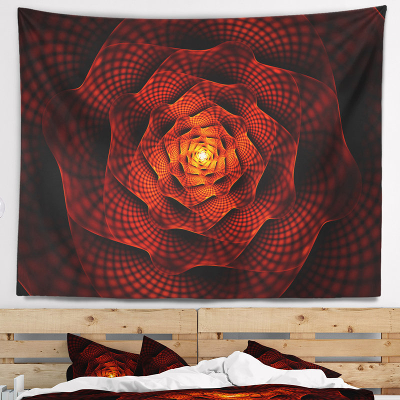 Tapisserie fleur de passion rouge fractale, H 50 po x l 60 po