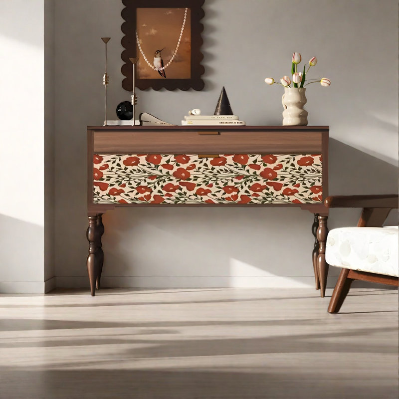 Console rétro avec tiroirs, Brun