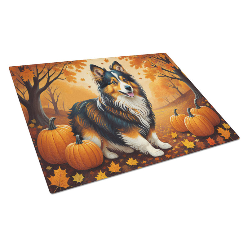 Sheltie Fall Glass Cutting Board Large