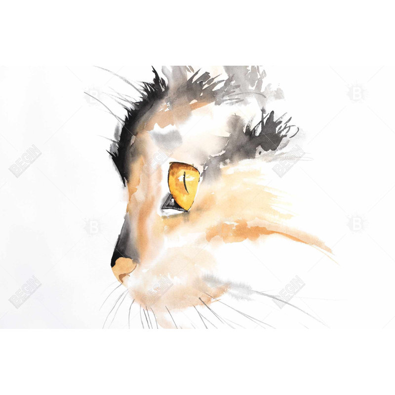 Toile à profil de chat aquarelle | Décoration de salon noire