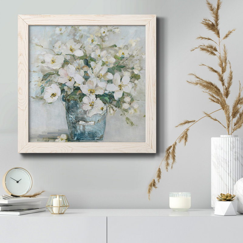 «Blue Dance I», peinture sur toile encadrée, H 17 po x l 17 po x P 1,5 po, Cadre blanc