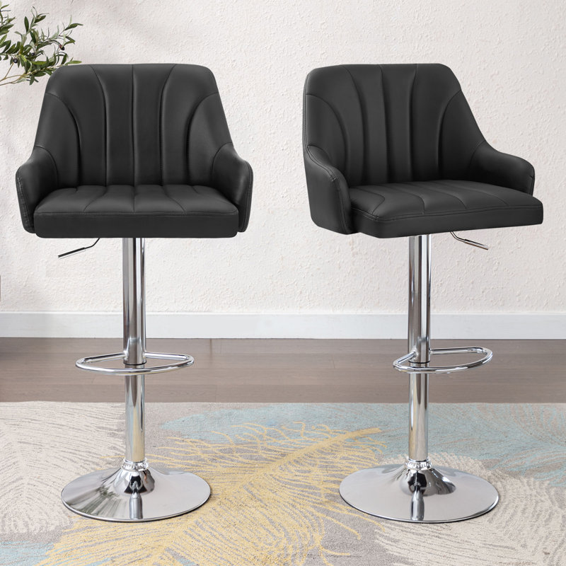 Whittney Adjustable Bar Stools Counter Height Stools with Backrest and Armrests, Black