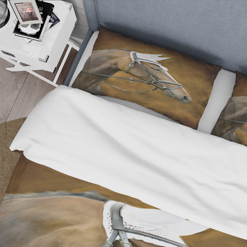 Bigham - Portrait d'un cheval brun avec oreilles blanches - Ensemble de housse de couette style campagnard - Polyester en microfibre