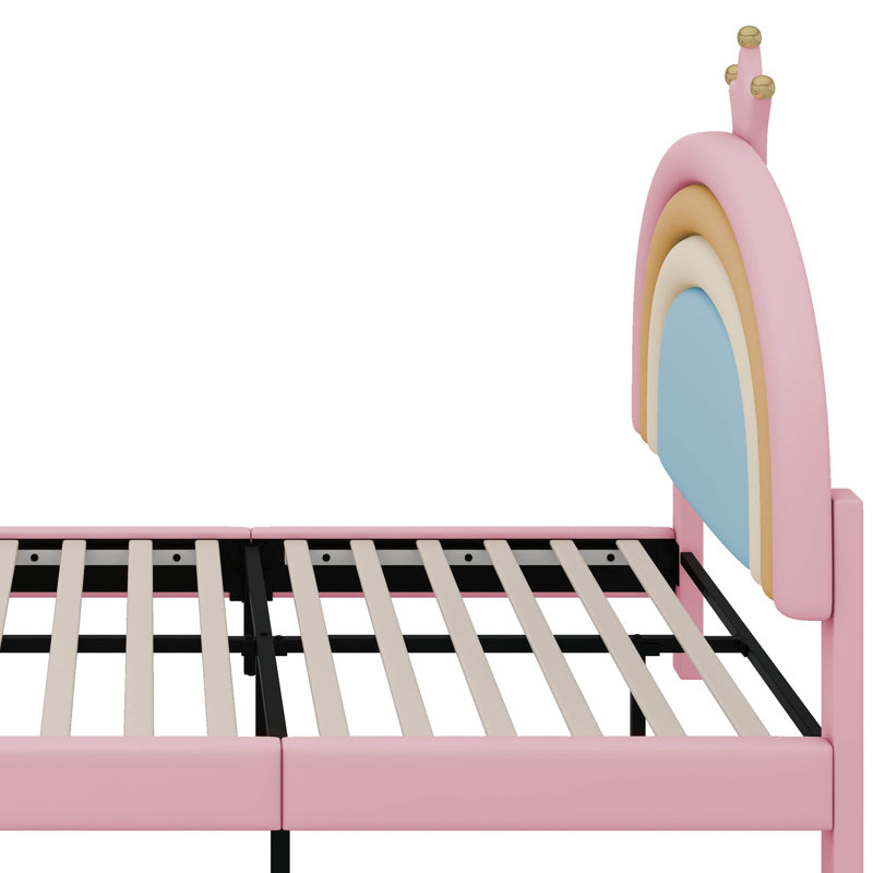 Lit plateforme en velours arc-en-ciel avec tiroir de rangement, Double