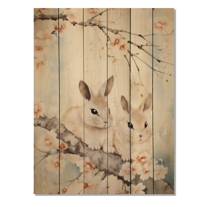 Asian Art Rabbit Family III sur impression sur bois, H 20 po x l 10 po x P 0,78 po