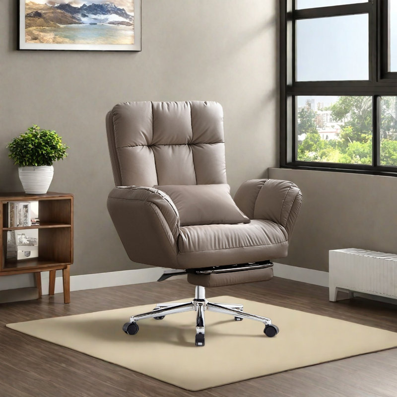 Multi-gear adjustable microfiber leather chair, Brown