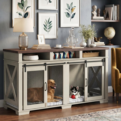 Dog Crate Furniture for 2 Dogs, 71" Heavy Duty Dog Kennel with Removable Divider, Furniture Style Indoor Dog Crate Table TV Stand for Large Medium Dogs