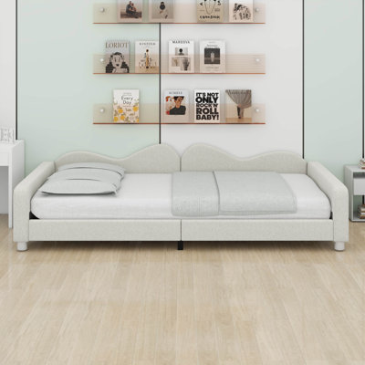 Twin Size Floor Daybed Frame,Upholstered Low Bed Frame,Sherpa Fabric Sofabed With Cloud-Shaped Backrest,No Box-Spring Needed by Latitude Run
