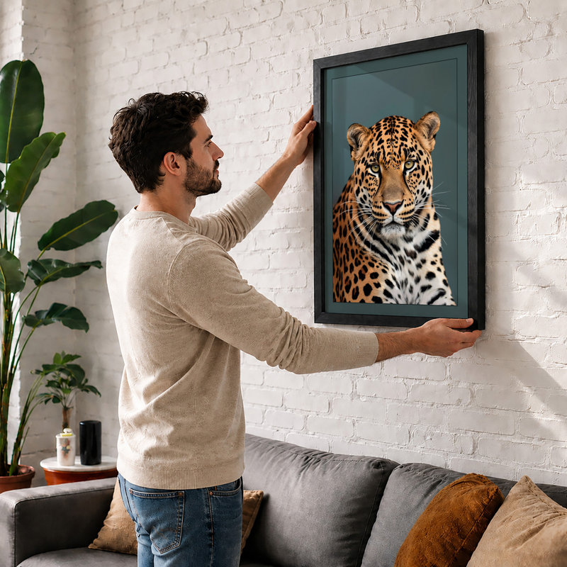 Leopard Portrait Modern - Framed Print, A1 - 84.1 x 59.4 cm, White