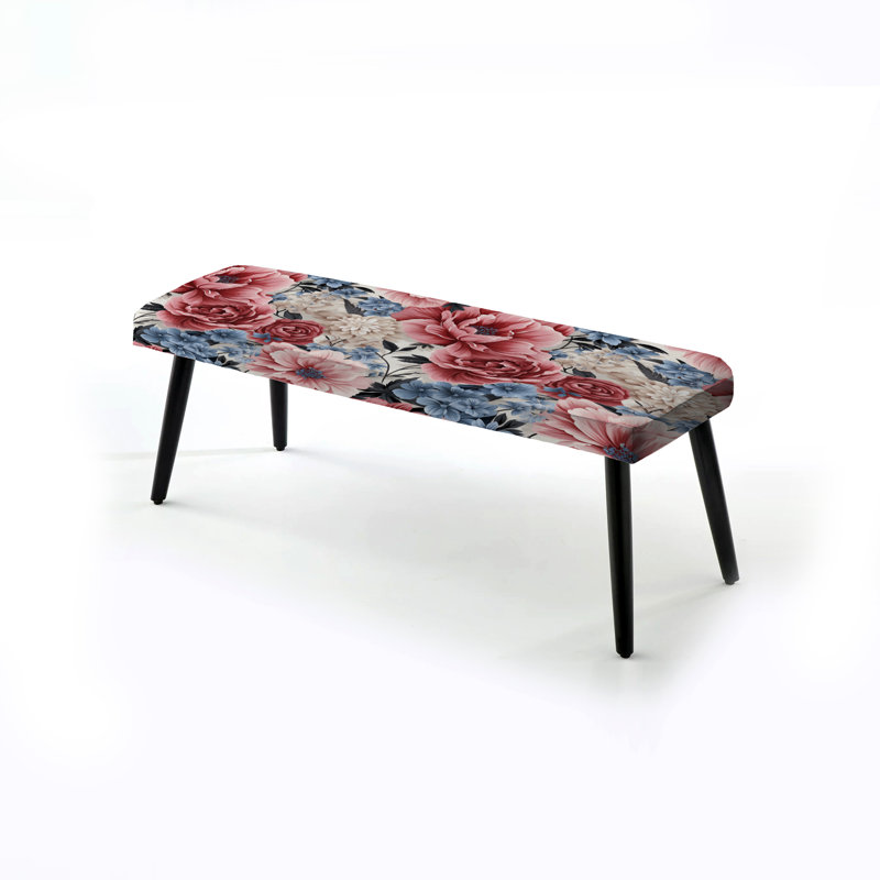 Motif floral rose et bleu - Banc rembourré floral noir