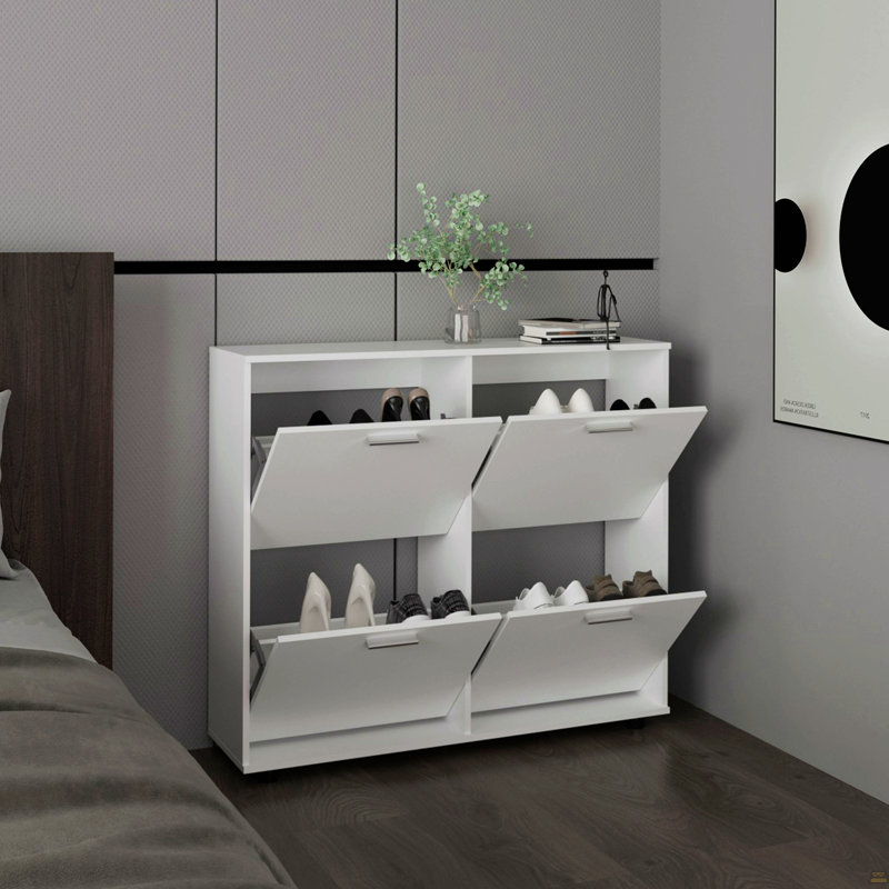 Range-chaussures, 4 portes, 4 tablettes, 4 pieds, blanc