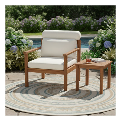 Chaise de patio d'extérieur moderne en bois d'acacia de 28 pouces de style Mid-Century avec tissu imperméable