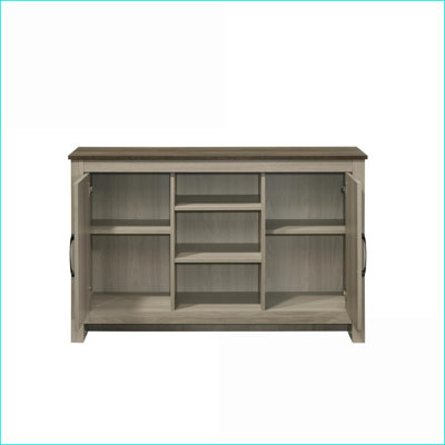 Table basse en chêne gris avec 2 armoires Tablettes, rangement peu encombrant et amp; Gestion des câbles pour le salon