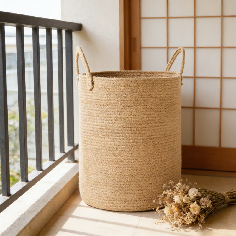 Grand panier à linge en jute avec couvercle, panier pliable d'une capacité de 62 L pour le rangement dans la chambre à coucher, la chambre de bébé et le salon - conception en rotin naturel tissé