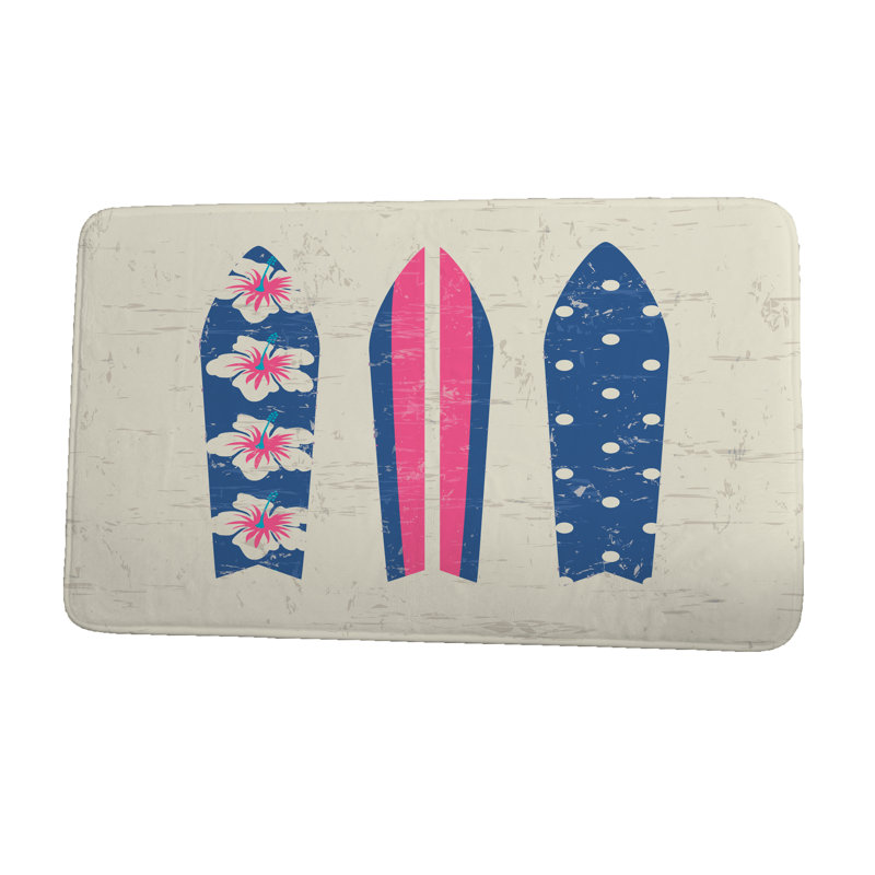 Tapis de bain, l 21 po x L 34 po, Bleu - Rose
