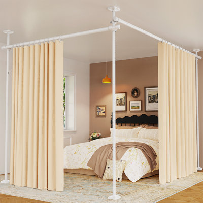 Room Divider for Room Separation, Tension Curtain Rods No Drilling, Adjustable Temporary Privacy Wall Divider, Heavy Duty Freestanding Space Partition by Symple Stuff