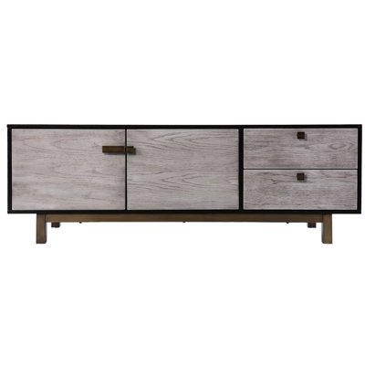 Media Console With Storage, Gray , Suited For 60-69 Inch Tvs, Double Doors, 2 Drawers, Antique Bronze Legged Stand Stylish Fits 60 - 69 Double-, 2, Frame