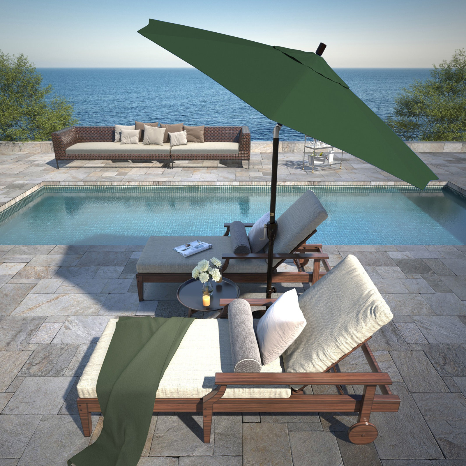 Lexia 7.5' Sunbrella® Umbrella, Canvas Forest Green Sunbrella® Canvas, Bronze