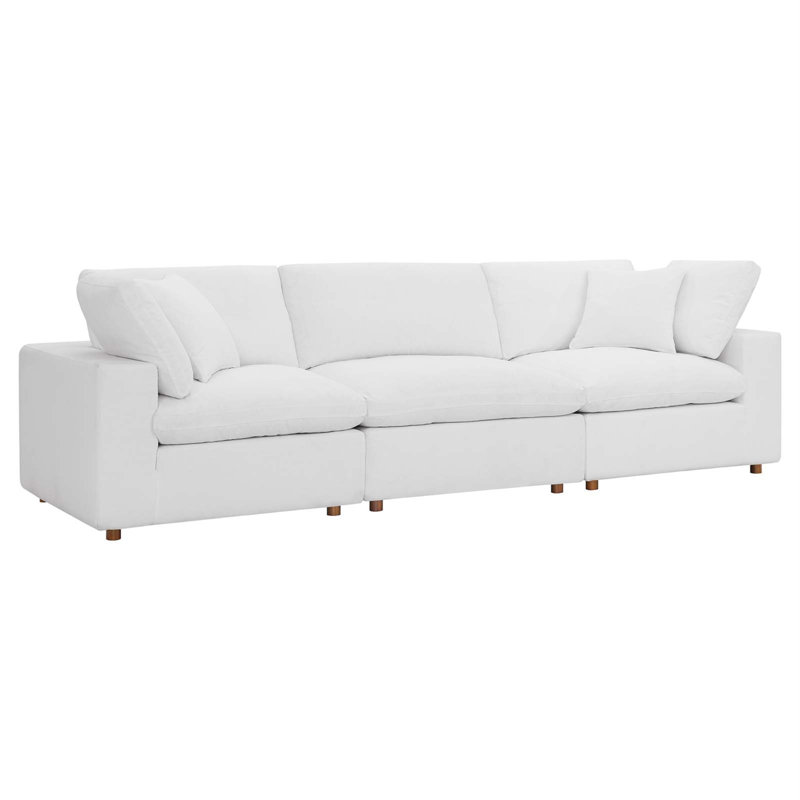 Modway Commix Down-Filled Overstuffed Upholstered Sectional Sofa Set 3 Piece, White 100% Polyester
