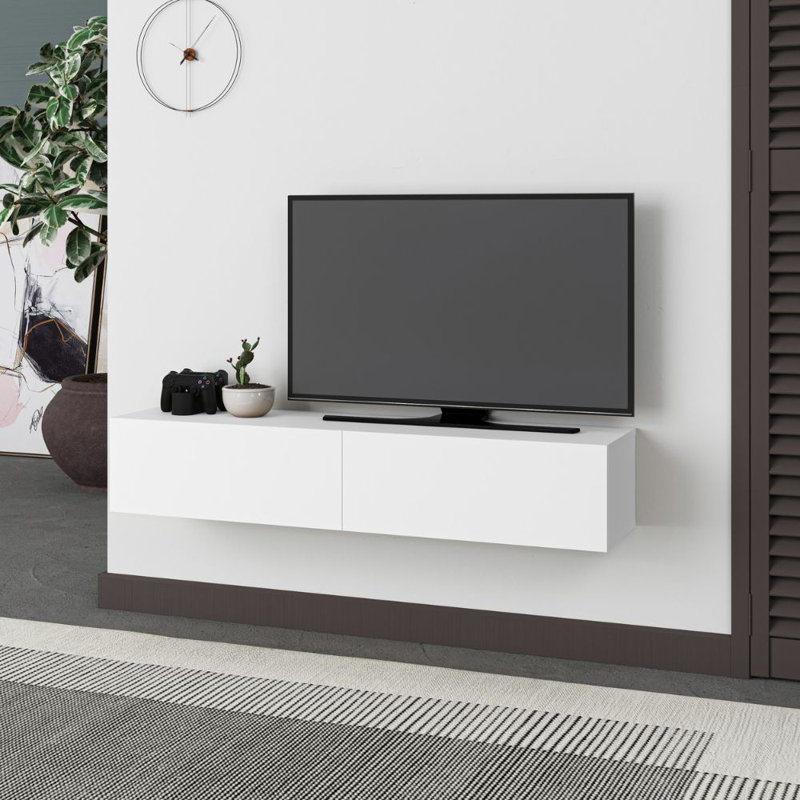 Bowning Wall-Mounted TV Stand for TVs Up to 42 Inches Stylish and Functional Entertainment Unit, White/White