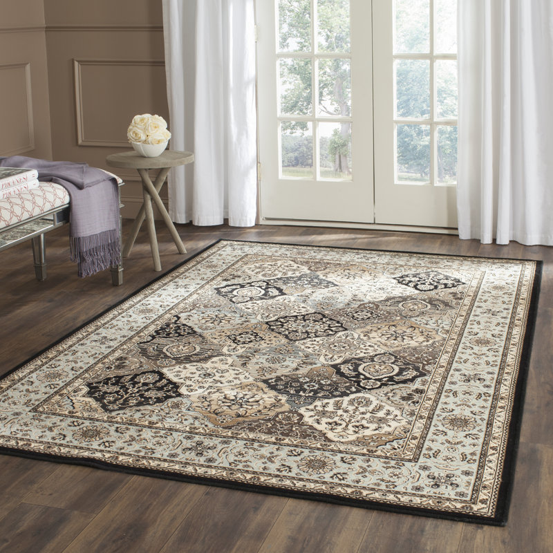 Setser Viscose Oriental Rug in Beige/Black, Rectangle 8' x 11'2"