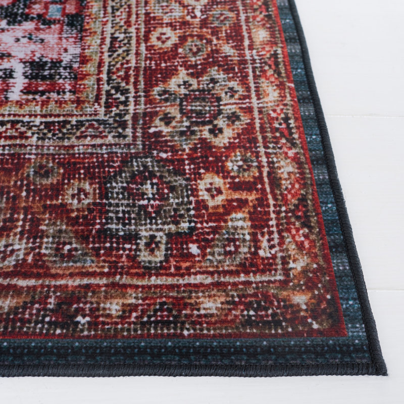 Tucson Vintage Look Machine Washable Non-Slip Area Rug in Red, Navy & Beige, Rectangle 91 x 152 cm