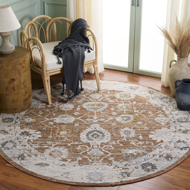 Vintage Rosewood 500 Performance Floral Indoor Rug, Round 6'3"