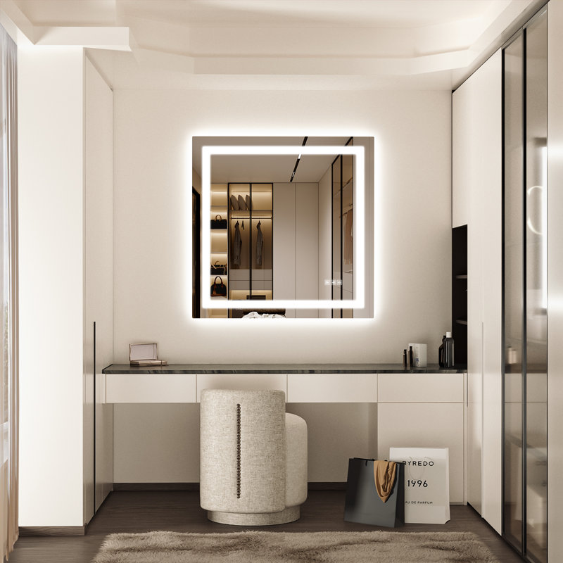 Keyshauna LED Bathroom Mirror with Frontlit and Backlit, 3 Colors Temperature & Dimmable Light Anti-fog Tempered Glass Bathroom Vanity Mirror