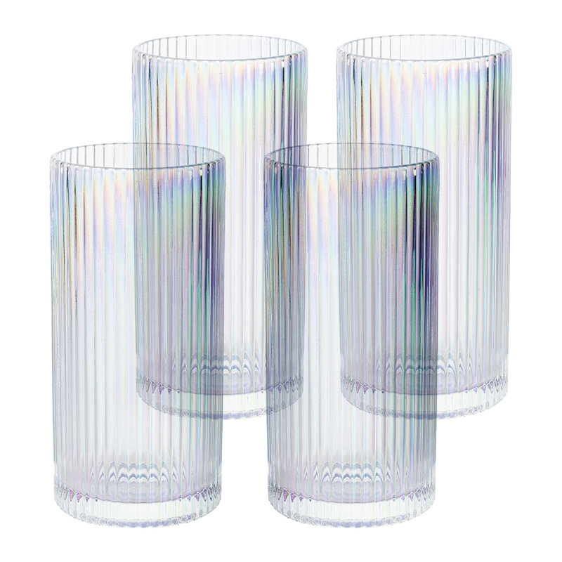 4-Piece Drinking Fluted Iridescent Glasses Set