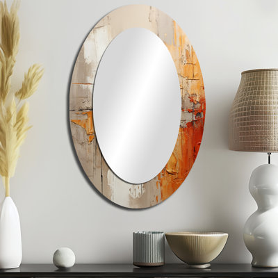Orange Impressions I - Grand miroir mural ovale sur métal