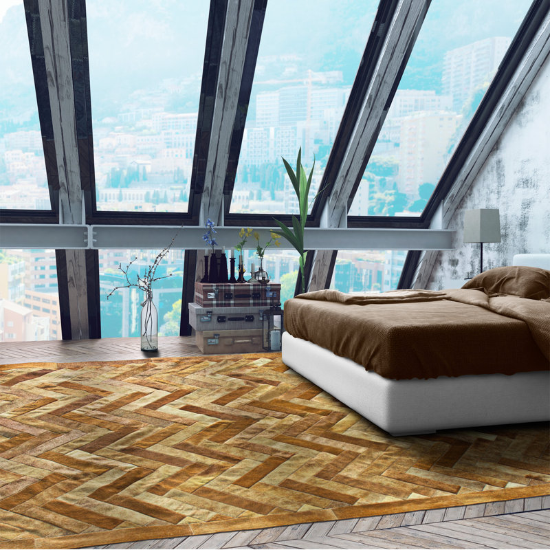 Plutus Cowhide Chevron Area Rug, Rectangle 10' x 14'