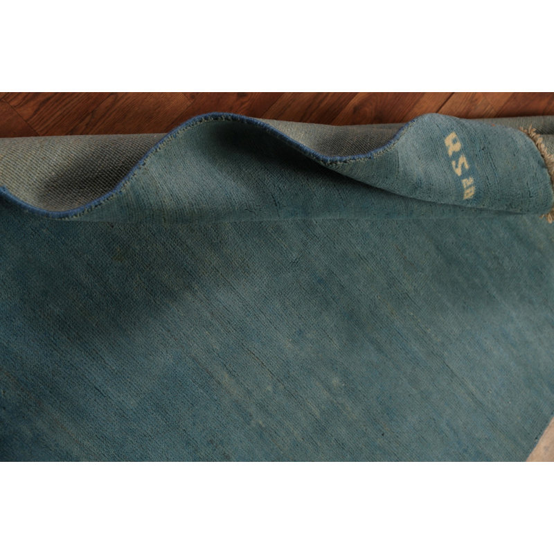 Tapis de vestibule moderne fait à la main bleu Gabbeh 3 x 5