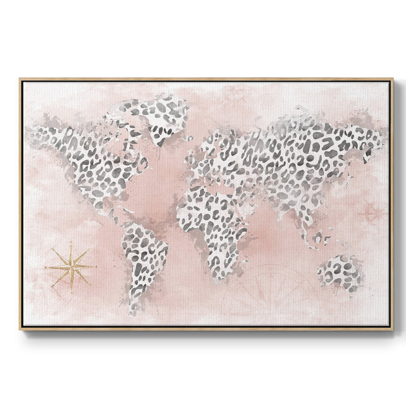 Carte de guépard rose sur toile, Bois naturel, H 17 po x l 25 po x P 2 po
