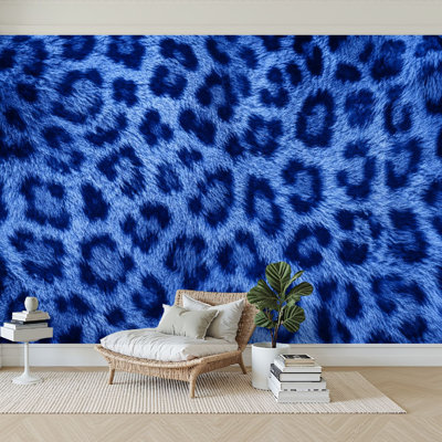 Wall Mural Peel and Stick Wallpaper Blue Leopard Print Fur Self-Adhesive Removable Contact Paper Wall Decor for Living Room Bedroom 100"H x 144"W