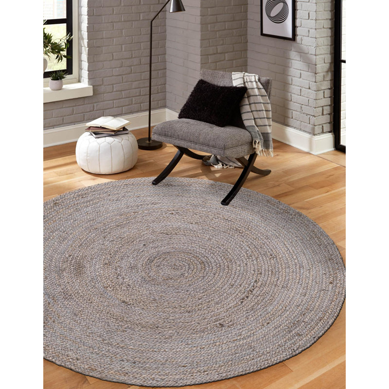 Tapis gris en jute / sisal fabriqué à la main Judlaph, Rond 3 pi 3 po