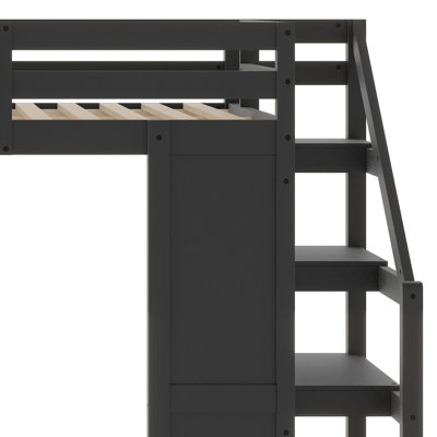 Sturdy Wooden Loft Bed with Safety Staircase, Slide, Study Desk and Basketball Hoop
