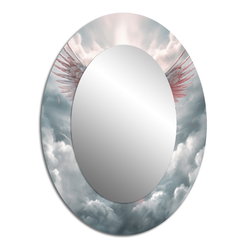 Majestic White Bird In The High Skies I - Large Oval Wall Mirror On Metal, 40" x 30"