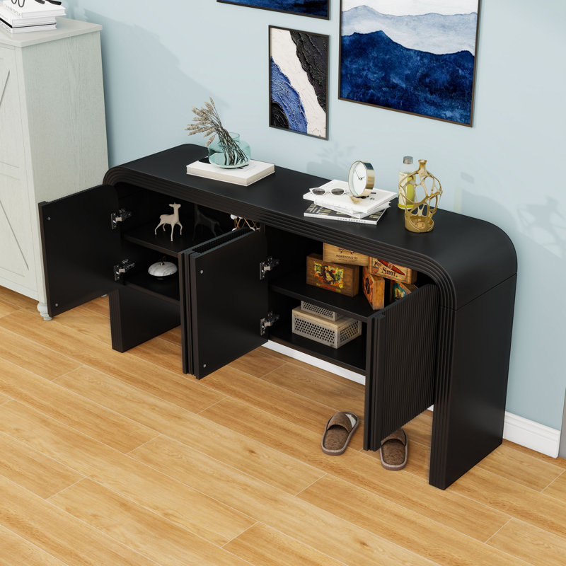 Console en bois avec tablettes et portes réglables, Noir