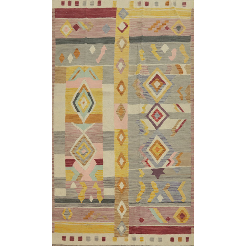 Tapis tribal en laine tissé à plat Kilim 5 x 8