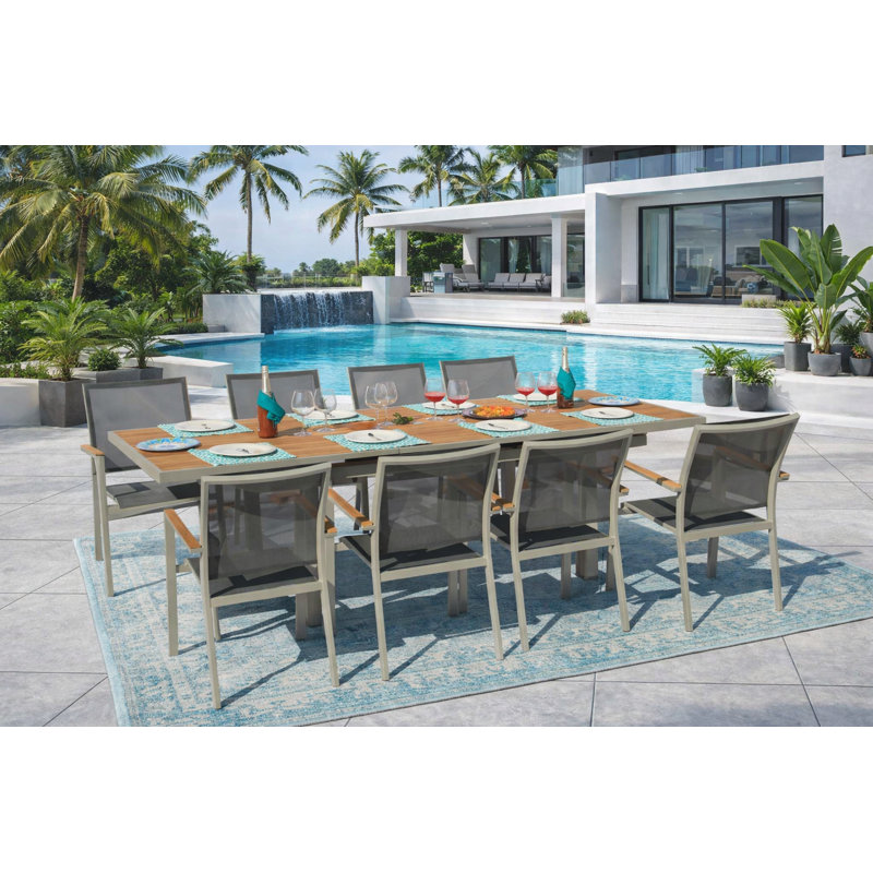 Ensemble repas d'extérieur en aluminium étain 9 pièces Thomasson, 9 pièces : table, 8 chaises, Gris
