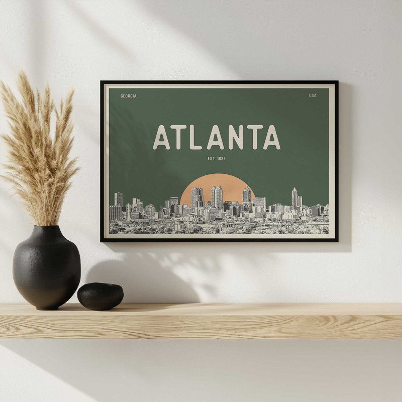 «Atlanta Skyline Peach» par Deny Designs, reproduction d'art, 30 x 40, Noir, Impression encadrée
