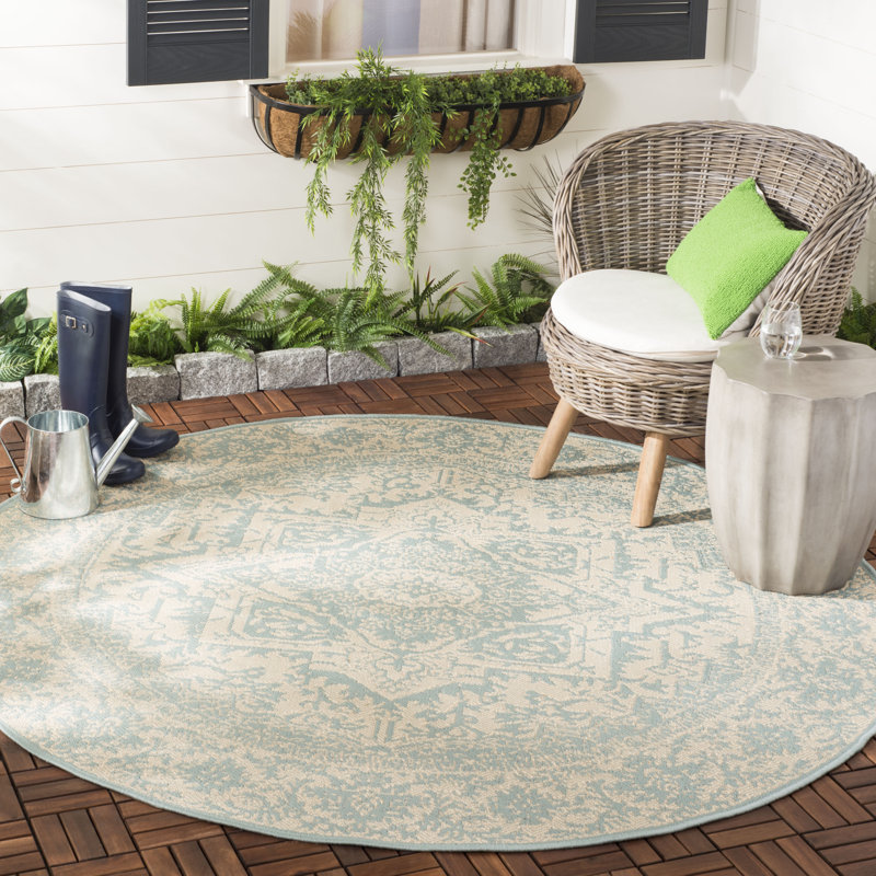 Kirkendall Geometric Hand Woven Indoor / Outdoor Area Rug, Round 201 cm
