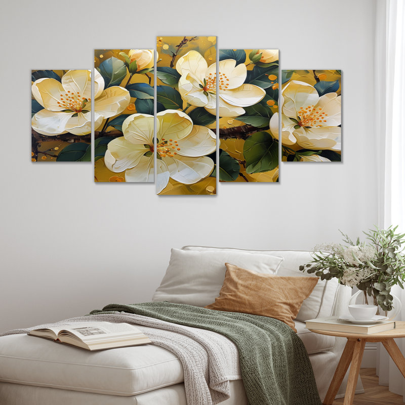 Fleurs jaunes de fleurs de pommiers jaunes - ensemble d'art mural sur toile