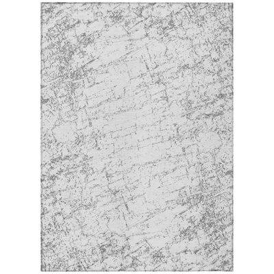 8' X 10' Gray And Ivory Abstract Washable Indoor Outdoor Area Rug