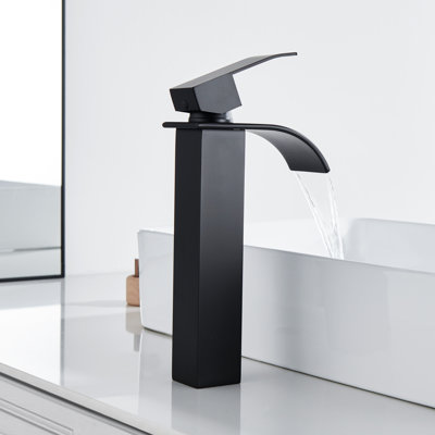 Waterfall Single Handle Tall Bathroom Vessel Sink Faucet with Supply Lines in Matte Black -  GAGALIFE, JQ-MP-PB-B-B