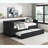 Daybed with Trundle, Modern Black Corduroy Fabric for Guest Room/Living Space | Black | Plywood-2081545703