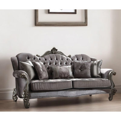 Canapé 45 po en velours platine et coussins décoratifs 45 po