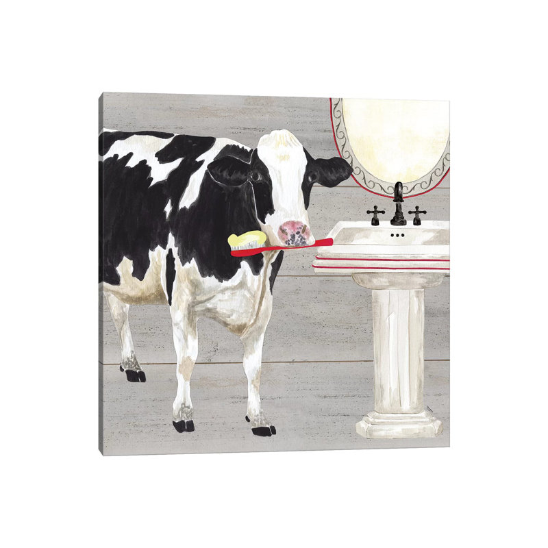 «Bath Time for Cows Sink» par Tara Reed - impression d'art graphique, Toile tendue, H 12 po x l 12 po x P 0,75 po