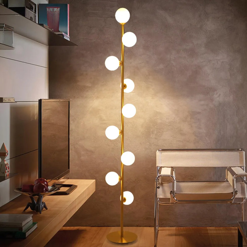 Sequim Jazzalyn 5ft Modern LED Gold 9-Light Tree Floor Lamp White Glass Globe